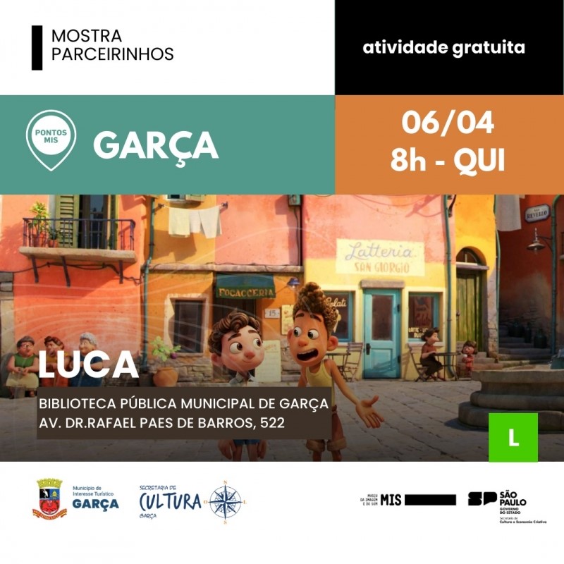 Pontos MIS hoje tem exibição do filme Luca às 8h na Biblioteca