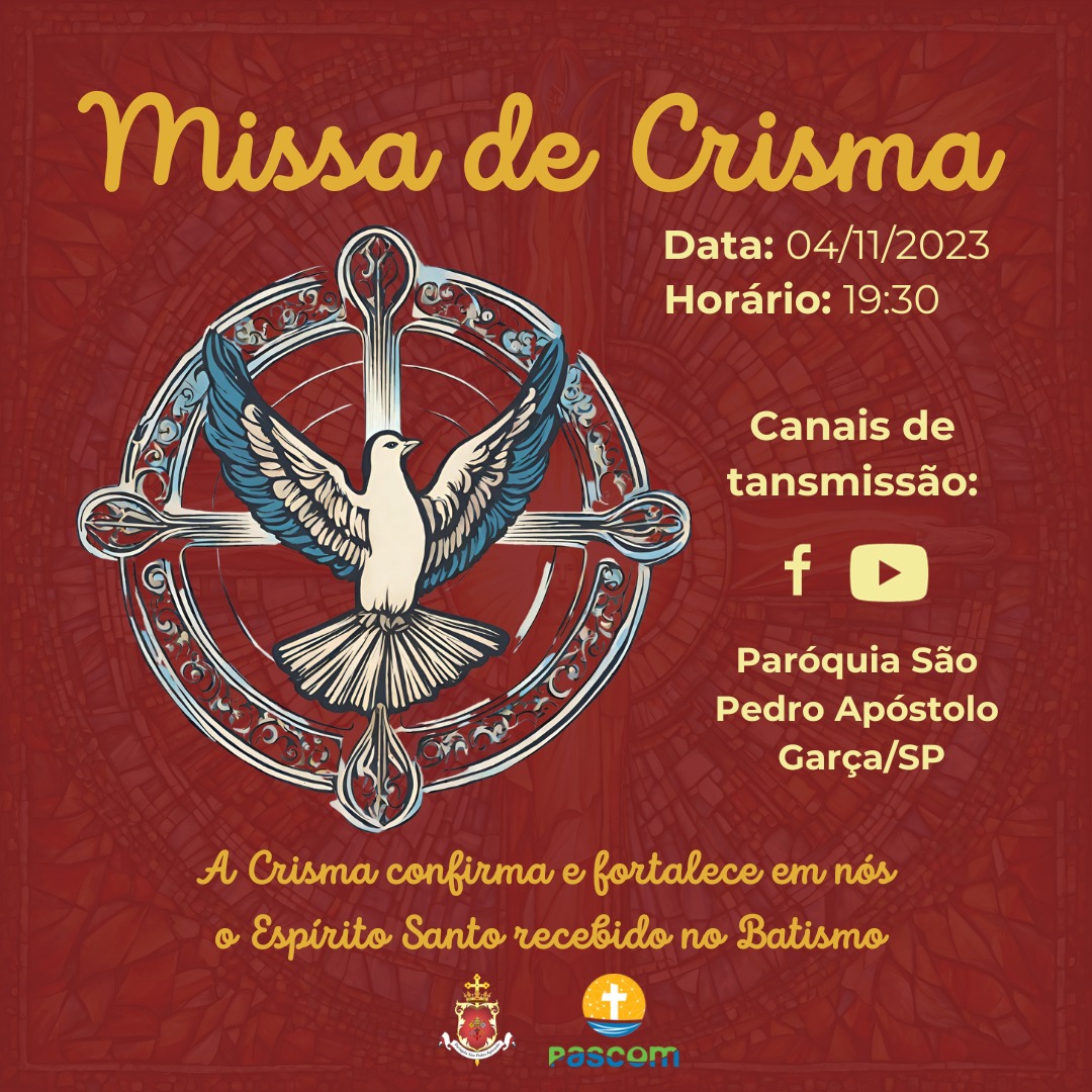 Paróquia de São Pedro Apóstolo celebra Missa de Crisma amanhã