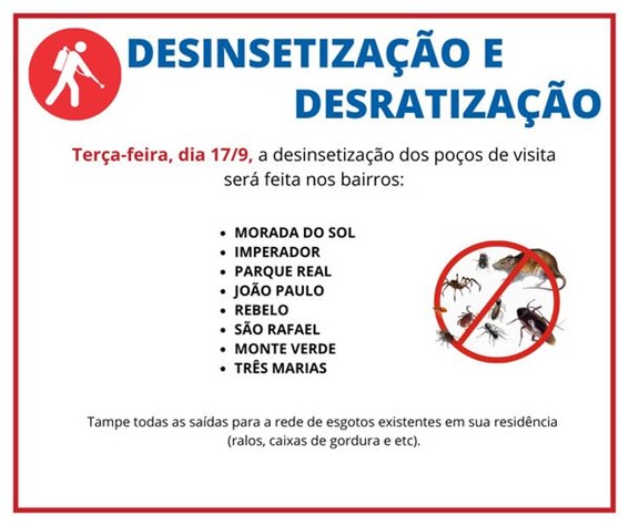 SAAE realiza hoje, 17, desinsetização e desratização em vários bairros