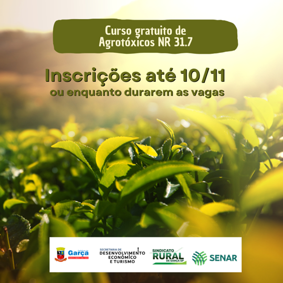  Abertas inscrições para curso “Agrotóxicos NR 31.7”