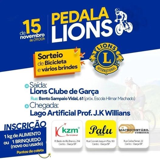 Pedala Lions Garça acontece nesta sexta-feira: evento une esporte e solidariedade em parceria com o Piramba