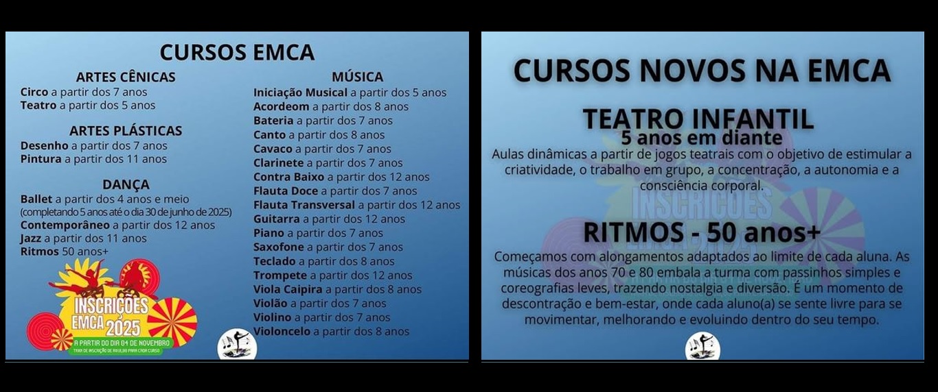 EMCA: continuam abertas inscrições para cursos artísticos diversificados