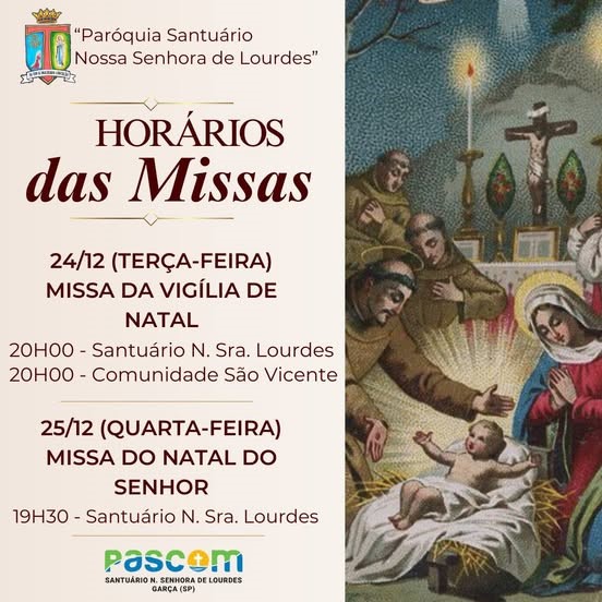 Natal: Paróquia Santuário Nossa Senhora de Lourdes divulga horários das Missas