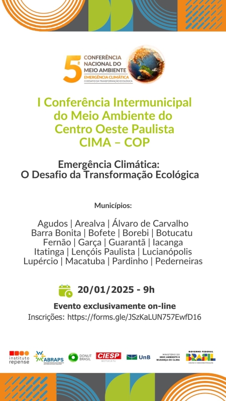 1º Conferência Intermunicipal do Meio Ambiente do Centro Oeste Paulista (CIMA – COP) acontece no próximo dia 20